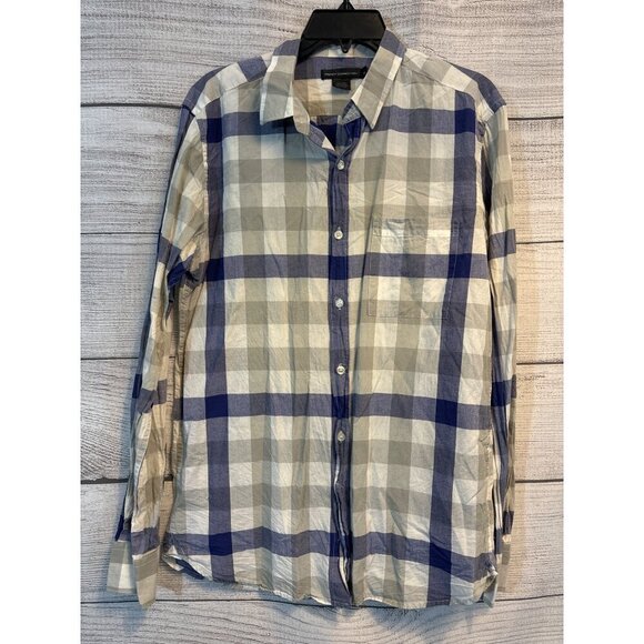 French Connection Mens Blue Plaid Button Down Size M - Picture 1 of 3